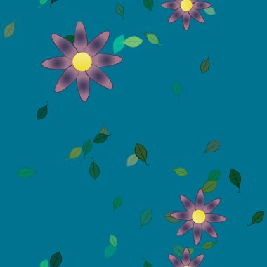 Yeşil yapraklı soyut çiçekler pürüzsüz desen, vektör çizimi