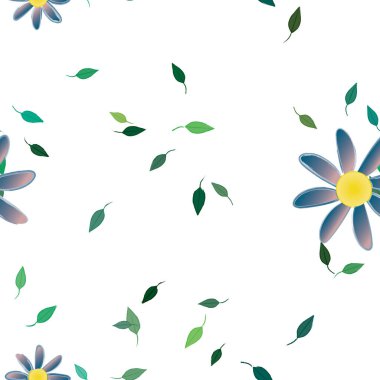 Yeşil yapraklı soyut çiçekler pürüzsüz desen, vektör çizimi