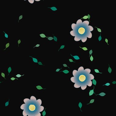 Yeşil yapraklı soyut çiçekler pürüzsüz desen, vektör çizimi