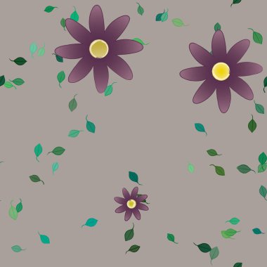 Yeşil yapraklı soyut çiçekler pürüzsüz desen, vektör çizimi