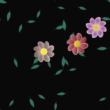 Yeşil yapraklı soyut çiçekler pürüzsüz desen, vektör çizimi