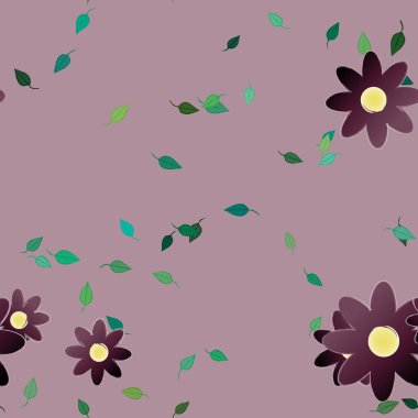 Yeşil yapraklı soyut çiçekler pürüzsüz desen, vektör çizimi