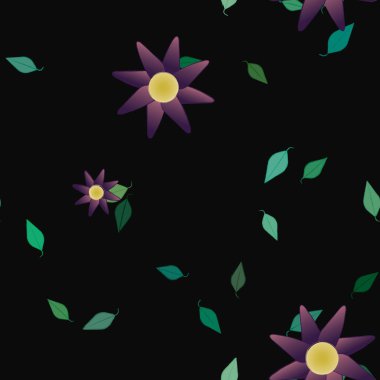 Yeşil yapraklı soyut çiçekler pürüzsüz desen, vektör çizimi