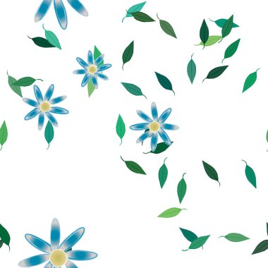 Yeşil yapraklı soyut çiçekler pürüzsüz desen, vektör çizimi