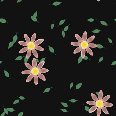 Yeşil yapraklı soyut çiçekler pürüzsüz desen, vektör çizimi