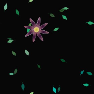 Yeşil yapraklı soyut çiçekler pürüzsüz desen, vektör çizimi