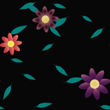 Yeşil yapraklı soyut çiçekler pürüzsüz desen, vektör çizimi