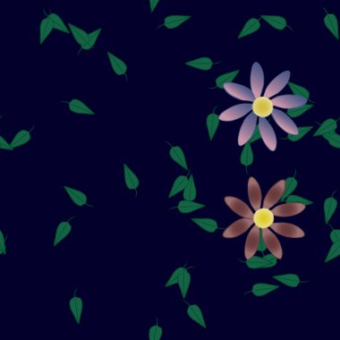 Yeşil yapraklı soyut çiçekler pürüzsüz desen, vektör çizimi