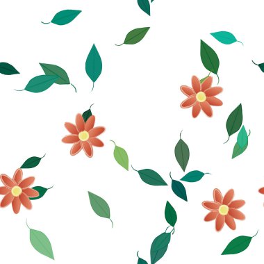 Yeşil yapraklı soyut çiçekler pürüzsüz desen, vektör çizimi