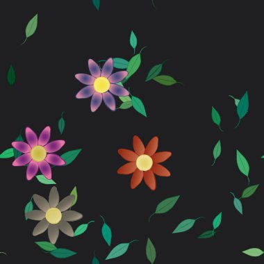 Yeşil yapraklı soyut çiçekler pürüzsüz desen, vektör çizimi