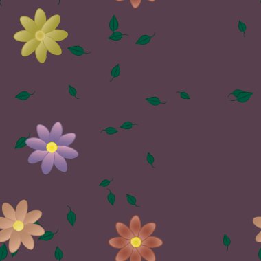 Yeşil yapraklı soyut çiçekler pürüzsüz desen, vektör çizimi