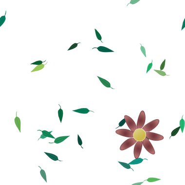 Yeşil yapraklı soyut çiçekler pürüzsüz desen, vektör çizimi