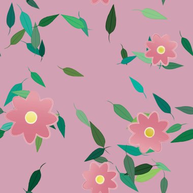 Yeşil yapraklı soyut çiçekler pürüzsüz desen, vektör çizimi