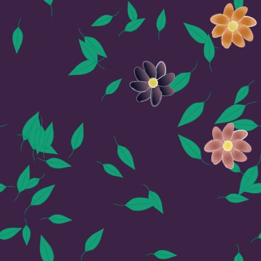 Yeşil yapraklı soyut çiçekler pürüzsüz desen, vektör çizimi