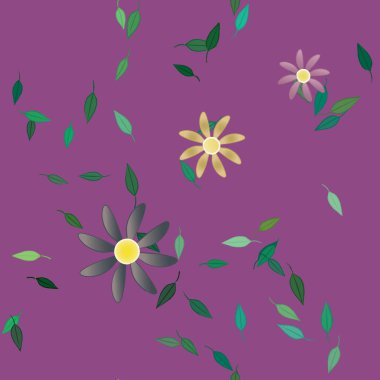 Yeşil yapraklı soyut çiçekler pürüzsüz desen, vektör çizimi