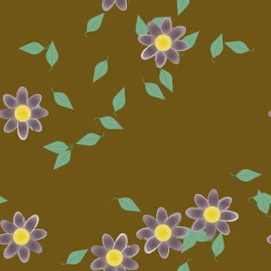 Yeşil yapraklı soyut çiçekler pürüzsüz desen, vektör çizimi