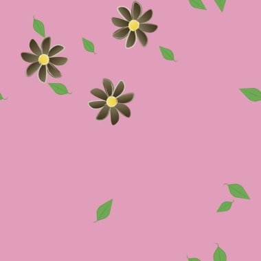 Yeşil yapraklı soyut çiçekler pürüzsüz desen, vektör çizimi