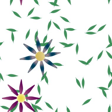 Yeşil yapraklı soyut çiçekler pürüzsüz desen, vektör çizimi