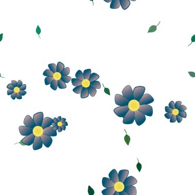 Yeşil yapraklı soyut çiçekler pürüzsüz desen, vektör çizimi