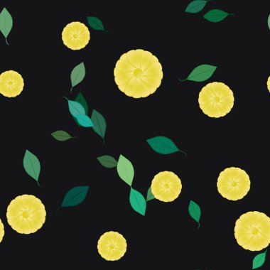 Yeşil yapraklı soyut çiçekler pürüzsüz desen, vektör çizimi