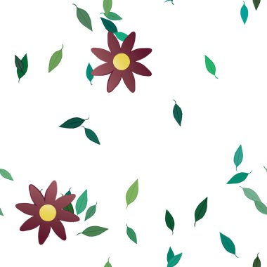 Yeşil yapraklı soyut çiçekler pürüzsüz desen, vektör çizimi