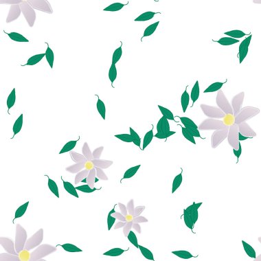 Yeşil yapraklı soyut çiçekler pürüzsüz desen, vektör çizimi