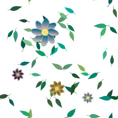 Yeşil yapraklı soyut çiçekler pürüzsüz desen, vektör çizimi