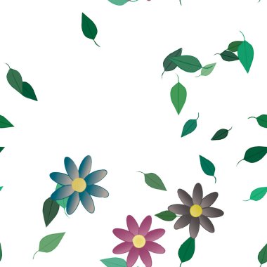 Yeşil yapraklı soyut çiçekler pürüzsüz desen, vektör çizimi