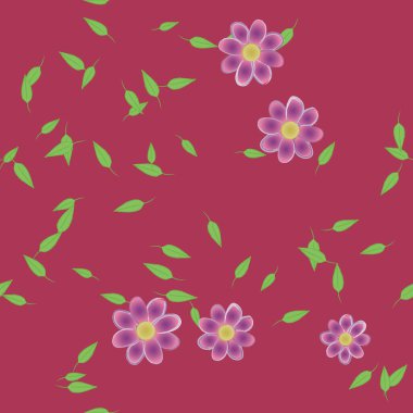 Yeşil yapraklı soyut çiçekler pürüzsüz desen, vektör çizimi