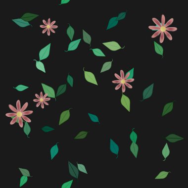 Yeşil yapraklı soyut çiçekler pürüzsüz desen, vektör çizimi