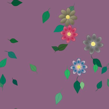 Yeşil yapraklı soyut çiçekler pürüzsüz desen, vektör çizimi