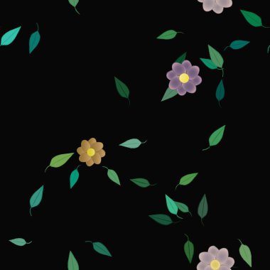 Yeşil yapraklı soyut çiçekler pürüzsüz desen, vektör çizimi