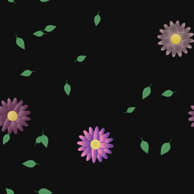 Yeşil yapraklı soyut çiçekler pürüzsüz desen, vektör çizimi