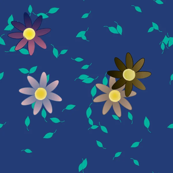 Fleurs Abstraites Avec Des Feuilles Vertes Motif Sans Couture Illustration — Image vectorielle