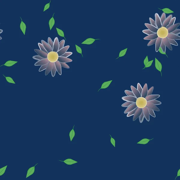 Flores Abstractas Con Hojas Verdes Patrón Sin Costura Ilustración Vectorial — Archivo Imágenes Vectoriales