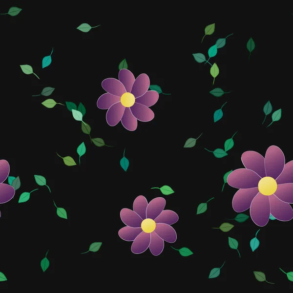 Abstrakte Blüten Mit Grünen Blättern Nahtloses Muster Vektorillustration — Stockvektor