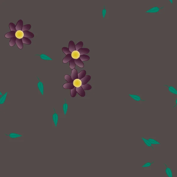 Flores Abstractas Con Hojas Verdes Patrón Sin Costura Ilustración Vectorial — Archivo Imágenes Vectoriales