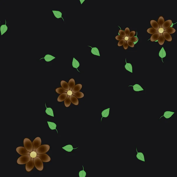 Flores Abstractas Con Hojas Verdes Patrón Sin Costura Ilustración Vectorial — Vector de stock