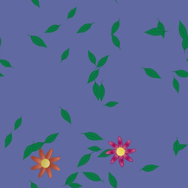 Fleurs Abstraites Avec Des Feuilles Vertes Motif Sans Couture Illustration — Image vectorielle