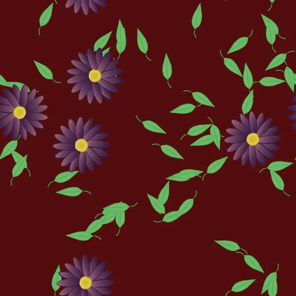 Flores Abstractas Con Hojas Verdes Patrón Sin Costura Ilustración Vectorial — Vector de stock