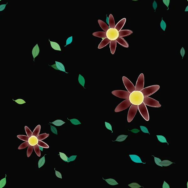 Fleurs Abstraites Avec Des Feuilles Vertes Motif Sans Couture Illustration — Image vectorielle