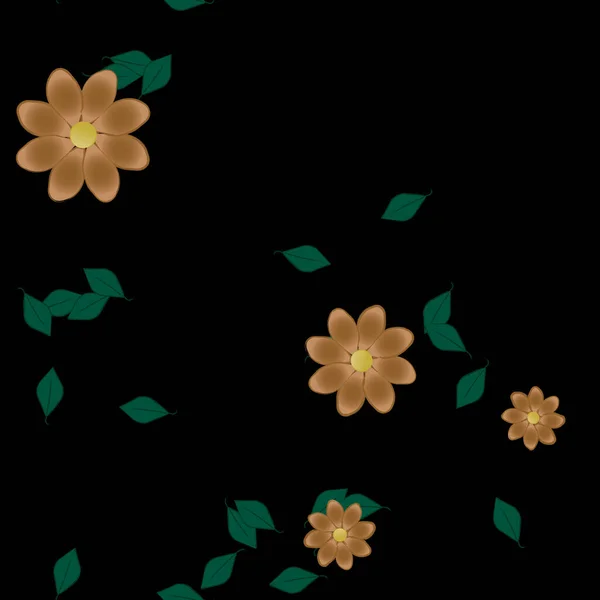 Fleurs Abstraites Avec Des Feuilles Vertes Motif Sans Couture Illustration — Image vectorielle