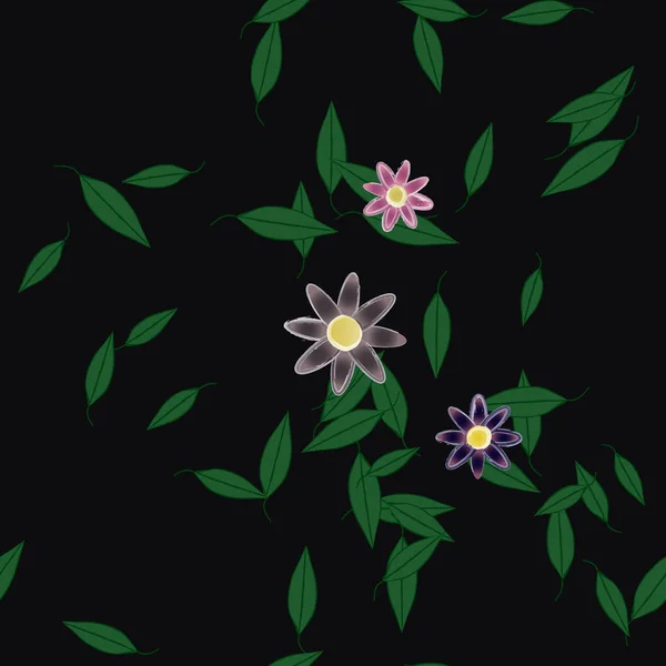 Fleurs Abstraites Avec Des Feuilles Vertes Motif Sans Couture Illustration — Image vectorielle