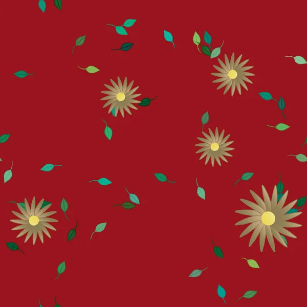 Fleurs Abstraites Avec Des Feuilles Vertes Motif Sans Couture Illustration — Image vectorielle