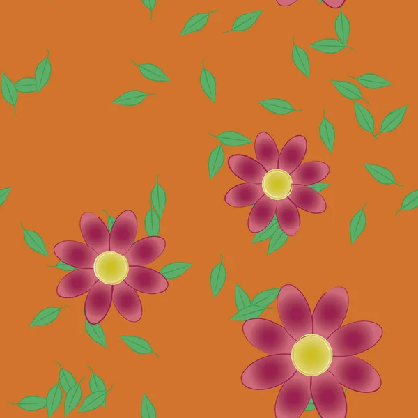 Flores Abstractas Con Hojas Verdes Patrón Sin Costura Ilustración Vectorial — Vector de stock