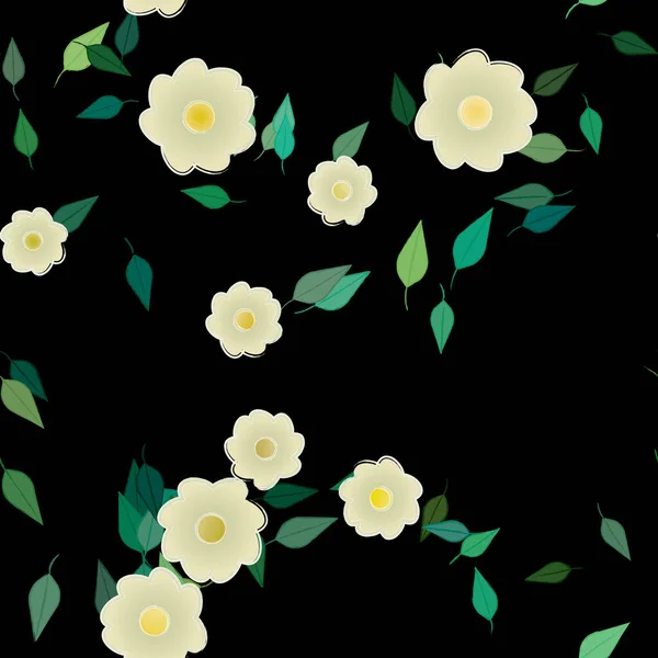 Flores Abstractas Con Hojas Verdes Patrón Sin Costura Ilustración Vectorial — Vector de stock