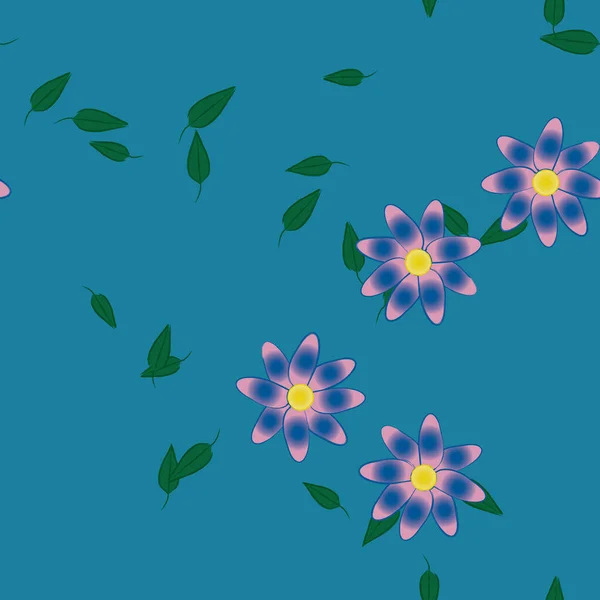 Flores Abstractas Con Hojas Verdes Patrón Sin Costura Ilustración Vectorial — Vector de stock