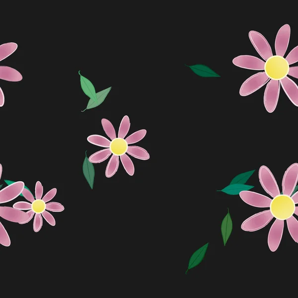 Flores Abstractas Con Hojas Verdes Patrón Sin Costura Ilustración Vectorial — Vector de stock