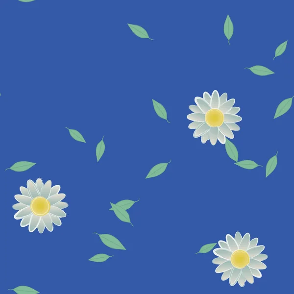 Flores Abstractas Con Hojas Verdes Patrón Sin Costura Ilustración Vectorial — Vector de stock