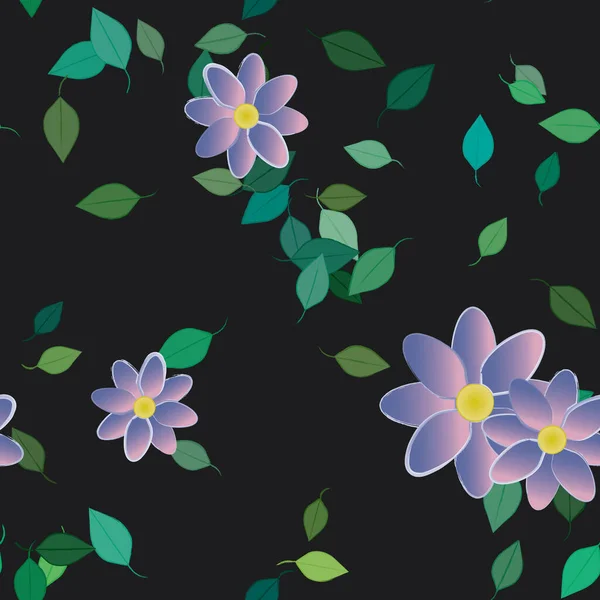 Flores Abstractas Con Hojas Verdes Patrón Sin Costura Ilustración Vectorial — Vector de stock